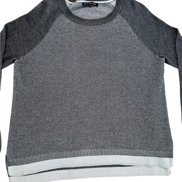 RAG & BONE Grey with Ivory Trim Thermal Crewneck Long Sleeve Sweater Size Medium - Picture 14 of 17